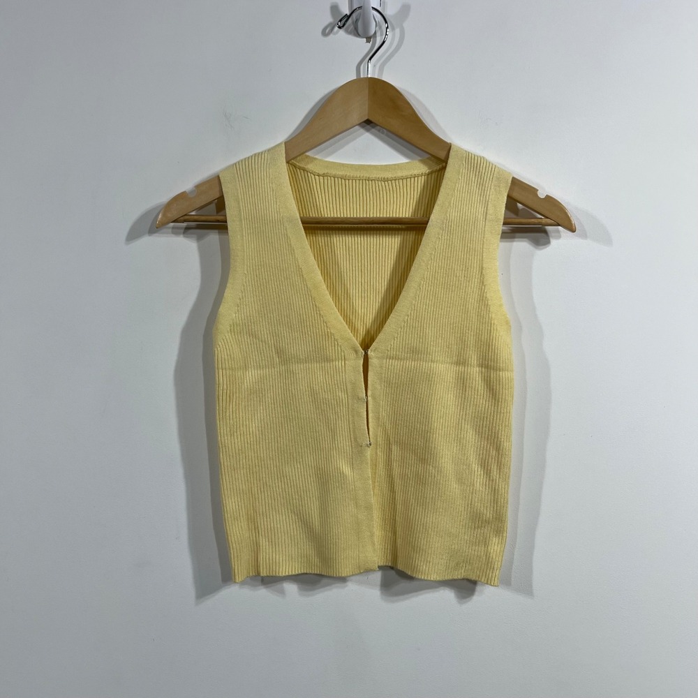 Poeselle Old Money Preppy‎ Butter Yellow 90s Ribbed Knit Sweater Vest Womens 6
